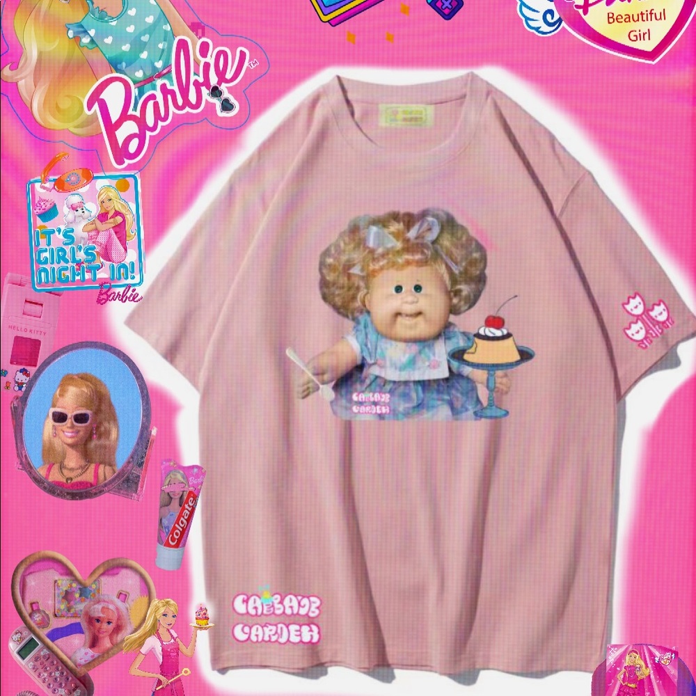 Cabbage Doll Tee Original hand-painted cabbage patch dolls Pink Disco Hair style